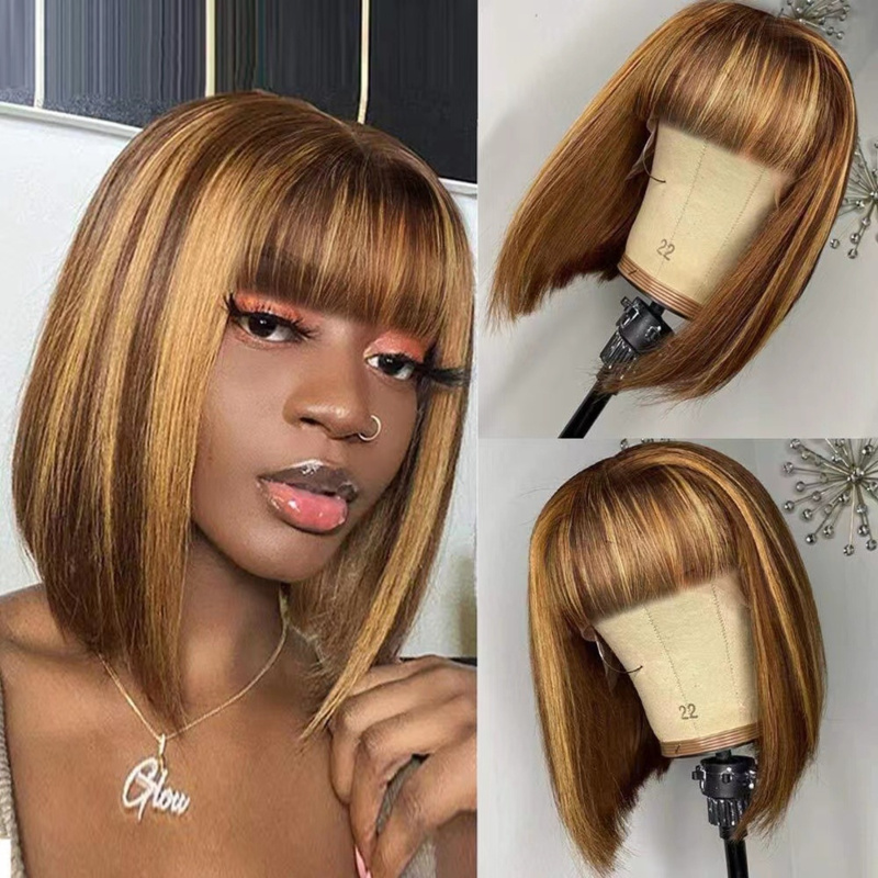 Wig Fiber Net - Wig pendek wanita dengan poni udara,