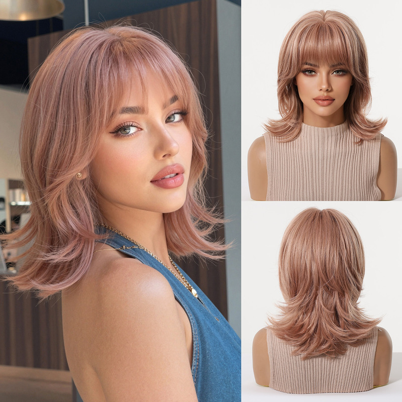Wig Fiber Net - Wig wanita dengan poni, ikal ekor
