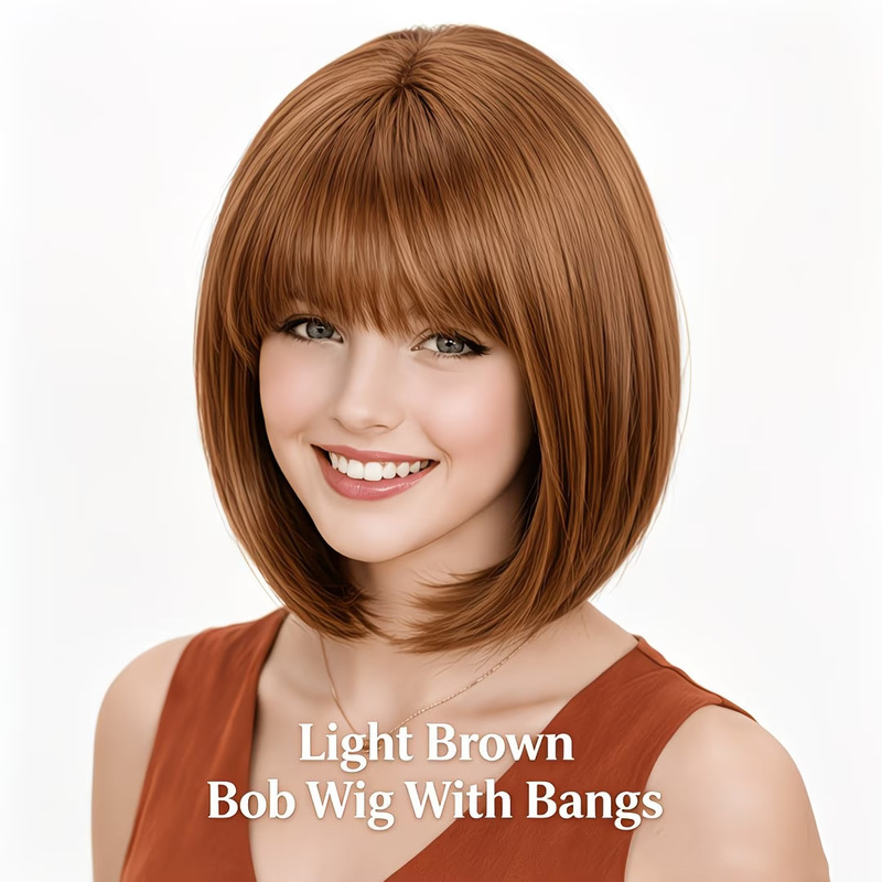 Wig bob pendek dengan poni yan - Wig Fiber Net ulasan dan harga