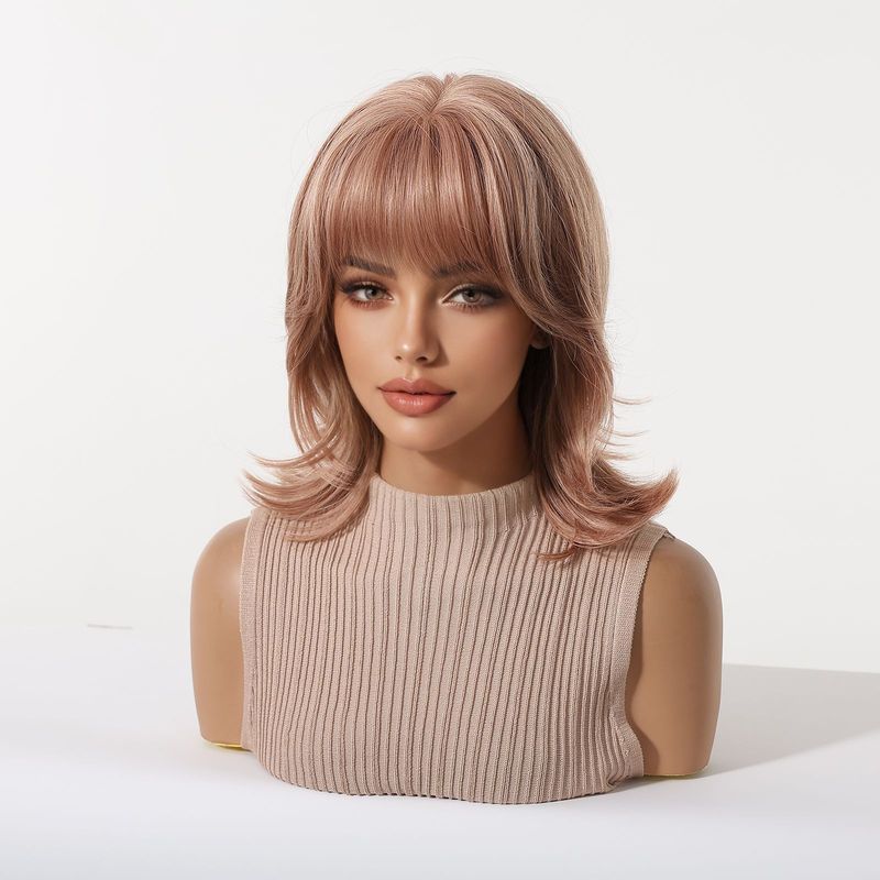 Wig wanita dengan poni, ikal e - Wig Fiber Net ulasan dan harga